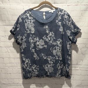 Downeast Blue 100% Cotton Floral Short-Sleeve Lightweight Blouse woman’s Size XL